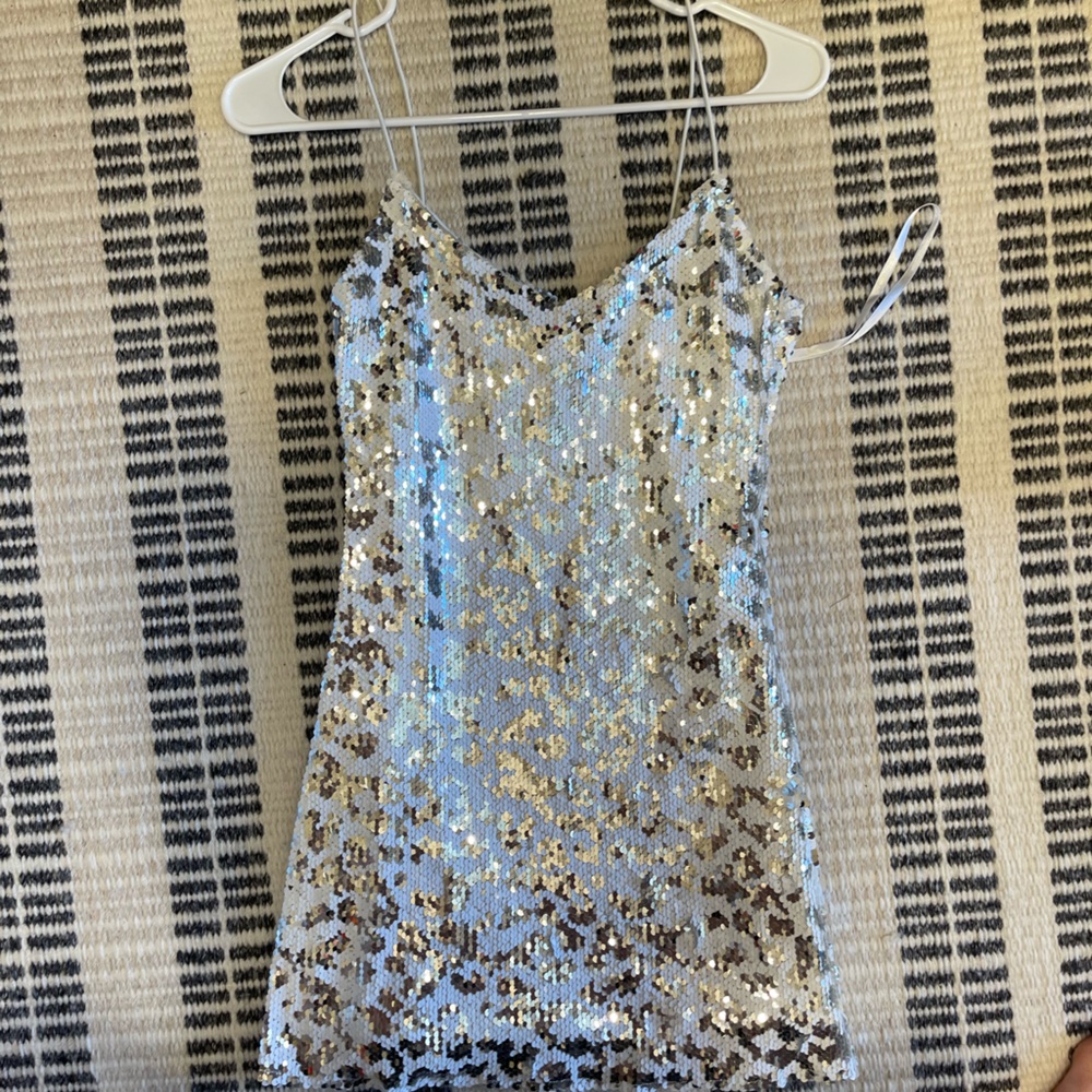 SUPERDOWN white, and silver sparkle mini dress
